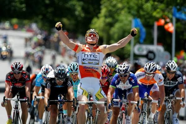 Greipel looks to the heavens as he crosses the finish line in Hahndorf