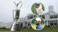 The Claret Jug, with Aldrich Potgieter and Wesley Bryan next to it