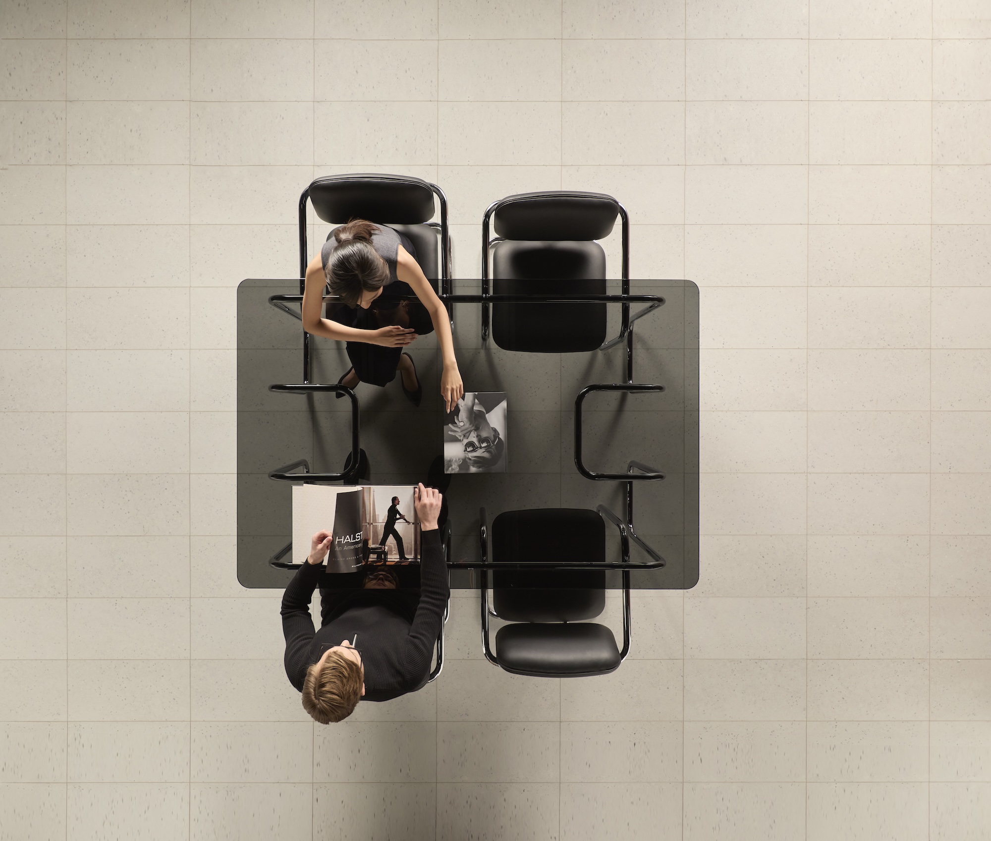 An aerial vivew of a smoked glass table