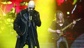 Rob Halford (left) and Glenn Tipton of Judas Priest perform at O2 Academy Brixton on December 1, 2015 in London