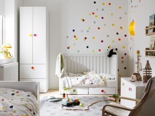 Ikea children bedroom with dotty wall