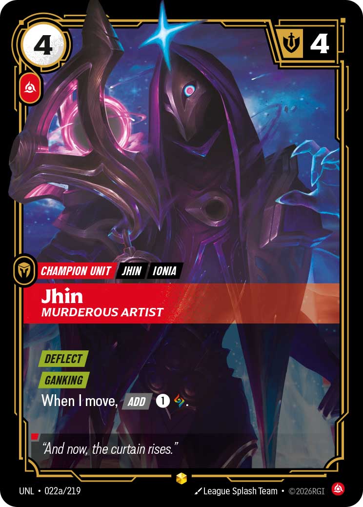 Riftbound Jhin card showing the character in a cosmic form