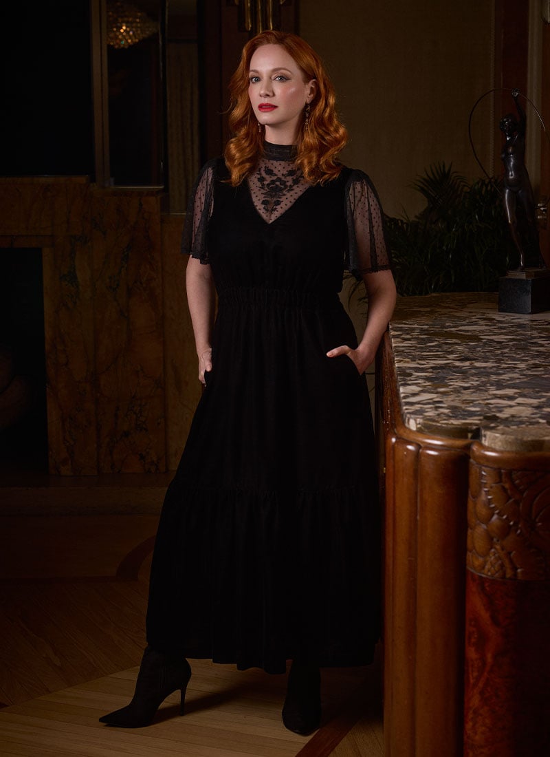 Christina Hendricks X Joanie - Immortal Flower High Neck Velvet Maxi Dress