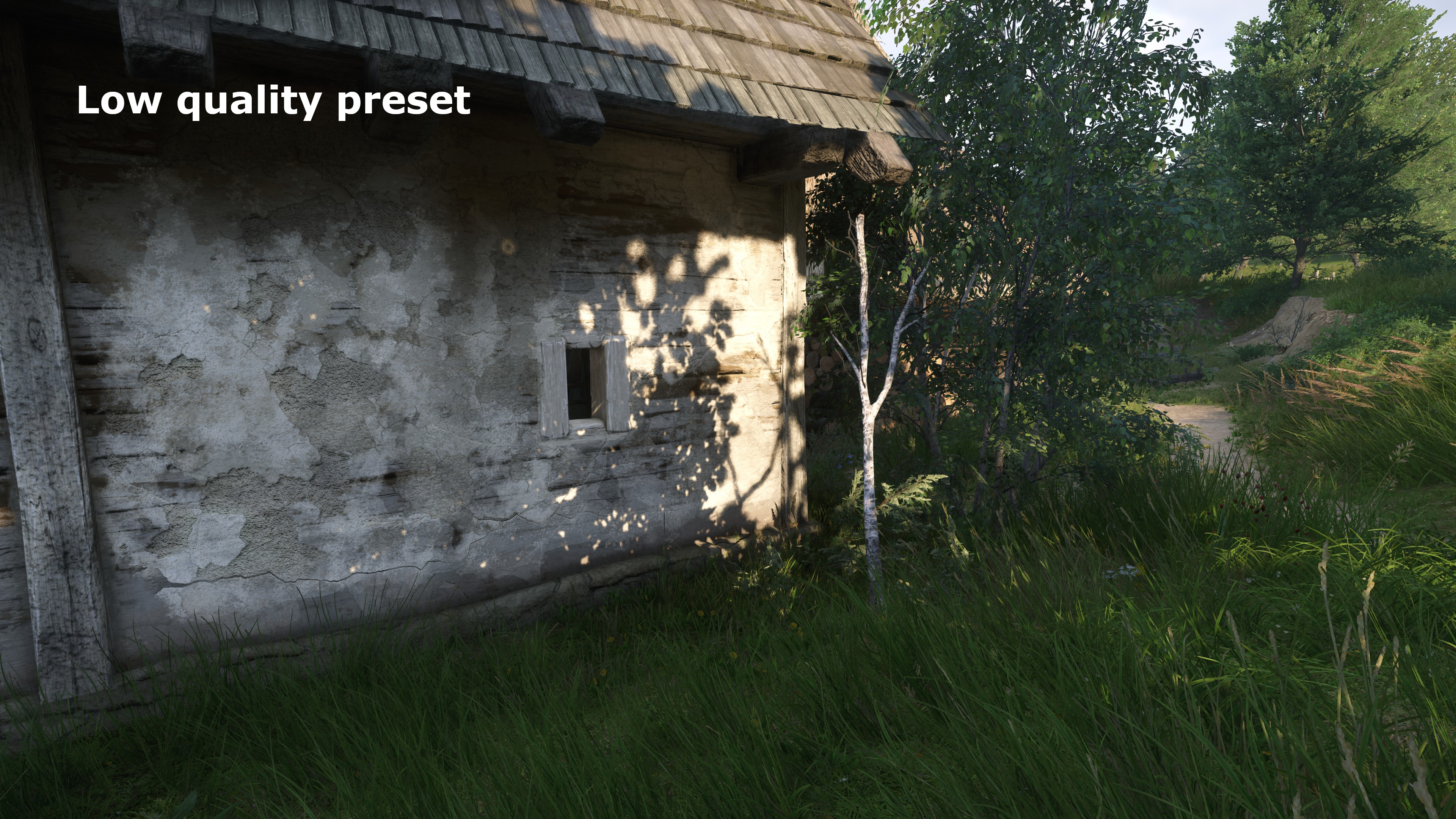 A screenshot from Kingdom Come: Deliverance 2 showing the graphics with using the Low quality preset