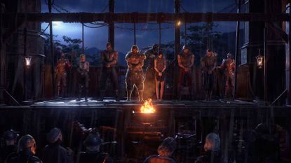 Path of Exile 2 character classes lined up to be hanged at gallows
