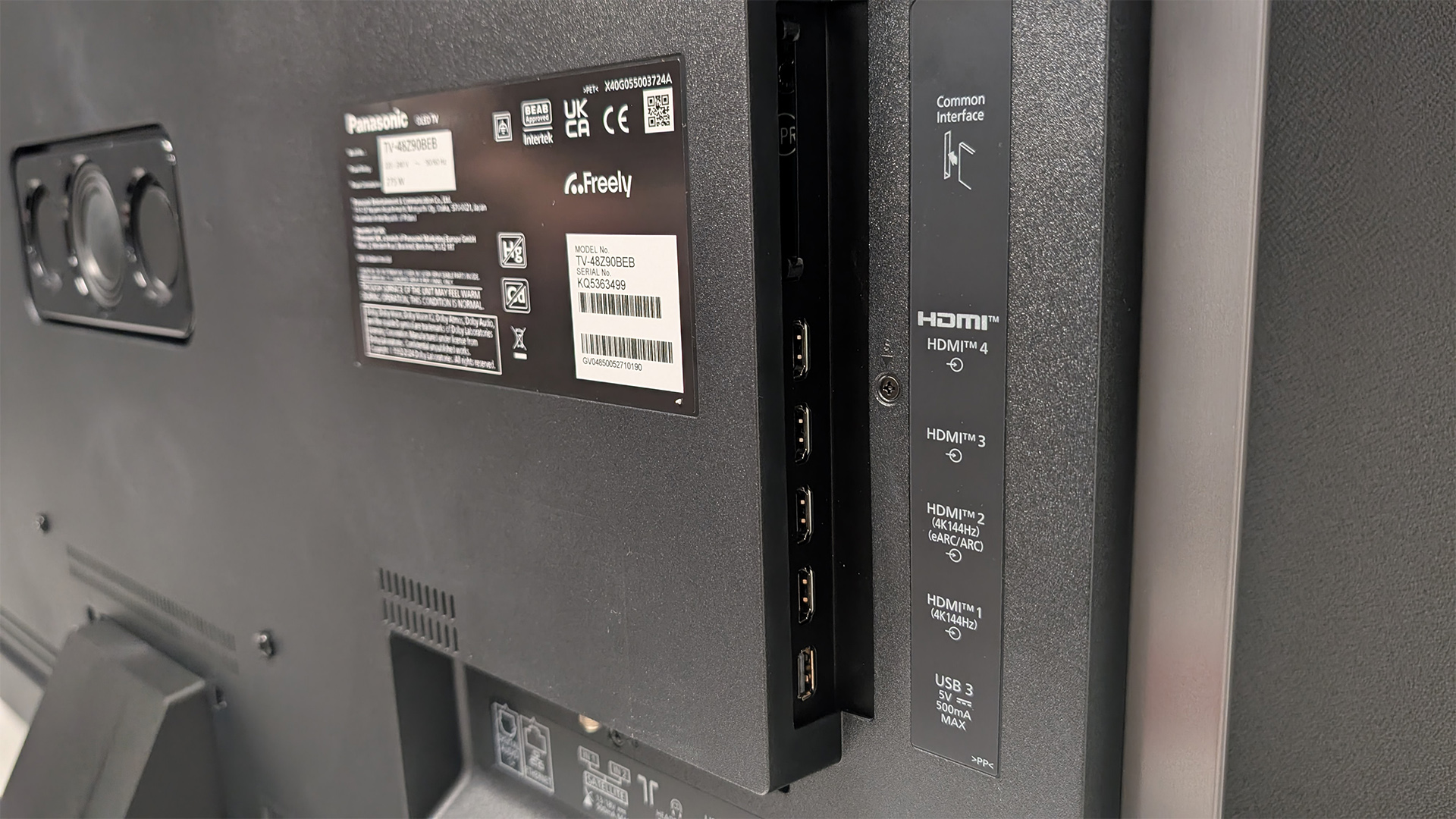 Panasonic Z90B 48-inch OLED TV back of TV showing rear connections