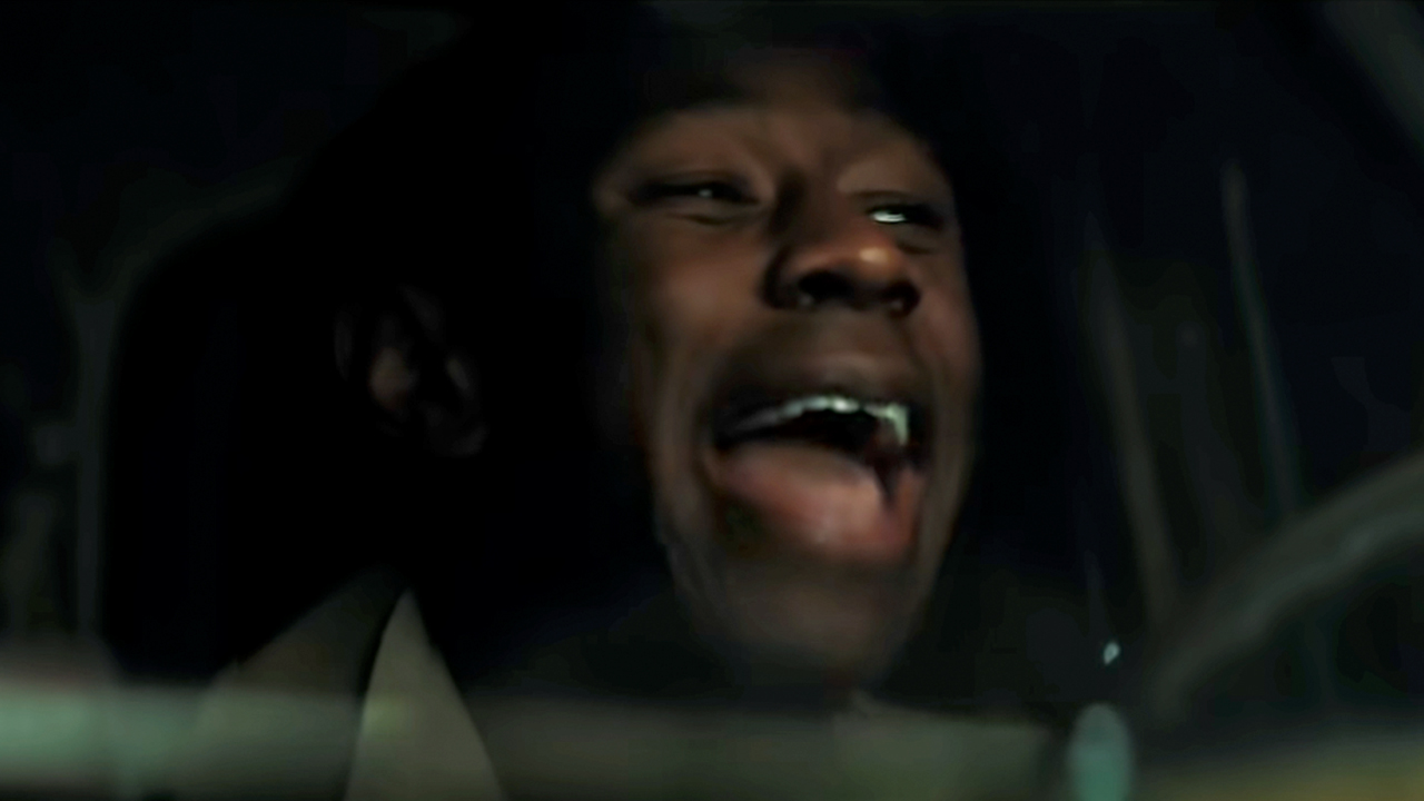 Tyler Okonma laughing with his mouth open in Marty Supreme