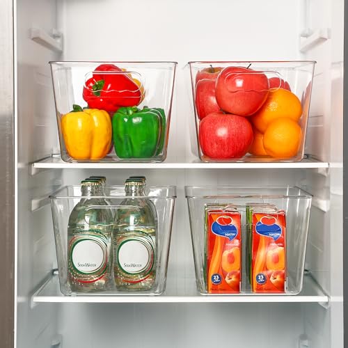 Vtopmart Fridge Organisers Plastic, Clear Kitchen Storage Boxes 6 Pack | Pantry Cupboard Organizers, Cabinet Storage Bins, Food Storage Containers, Bathroom Storage Box With Handle, Bpa-Free