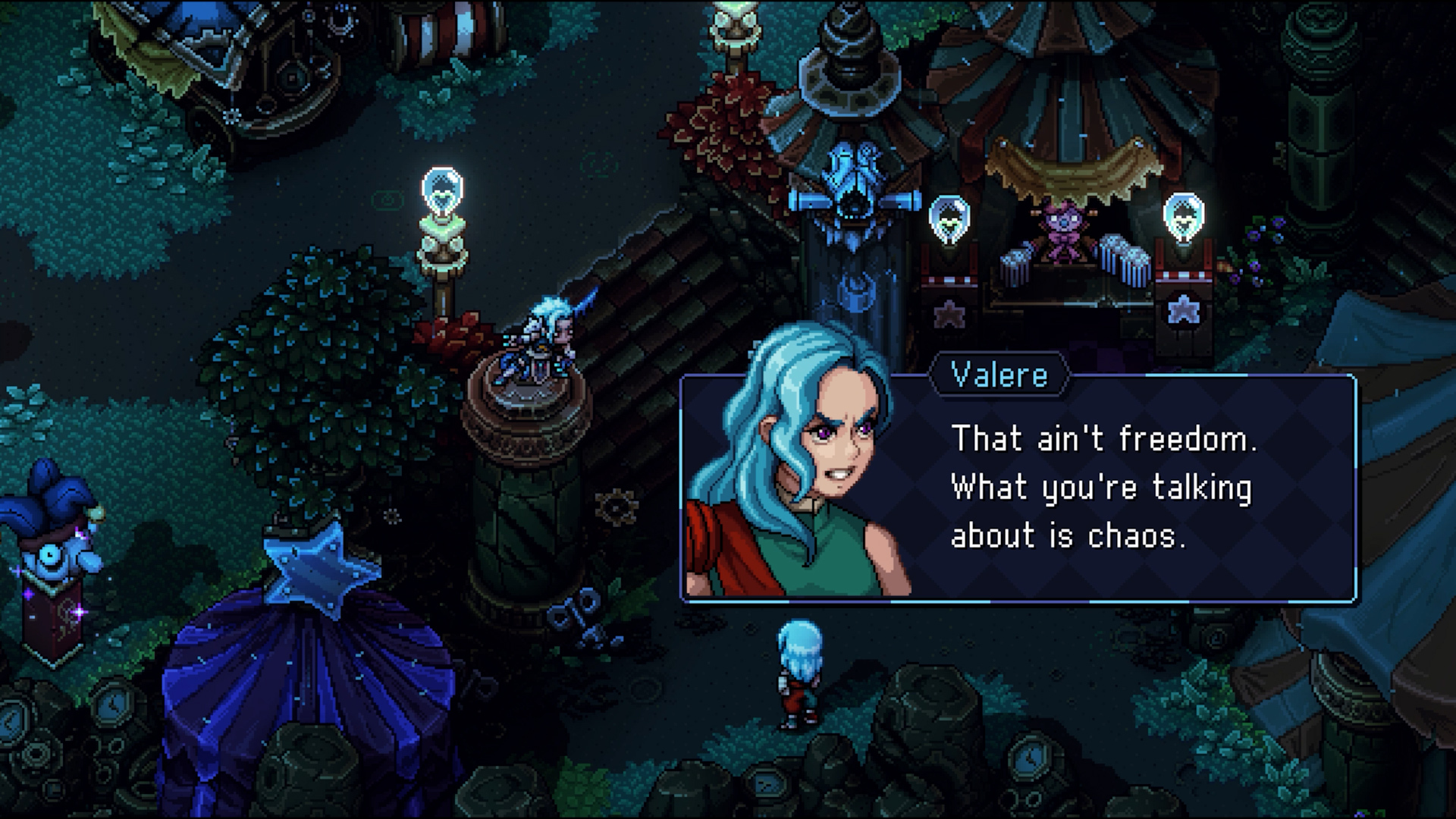 Sea of Stars character Valere saying "That ain't freedom. What you're talking about is chaos." in the game's Throes of the Watchmaker DLC