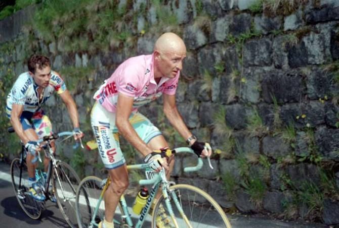 The epic stage 19 from Cavalese to Monte Campione in the Giro. Pavel Tonkov hangs on.