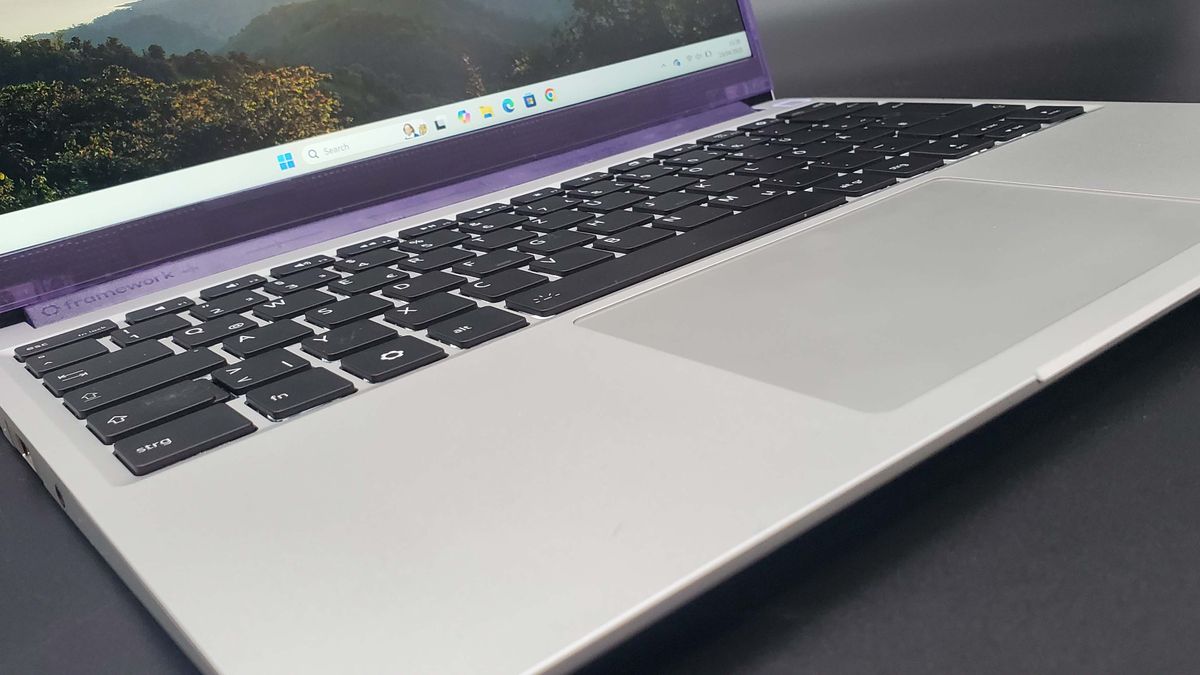 Framework 13 laptop on a dark grey background