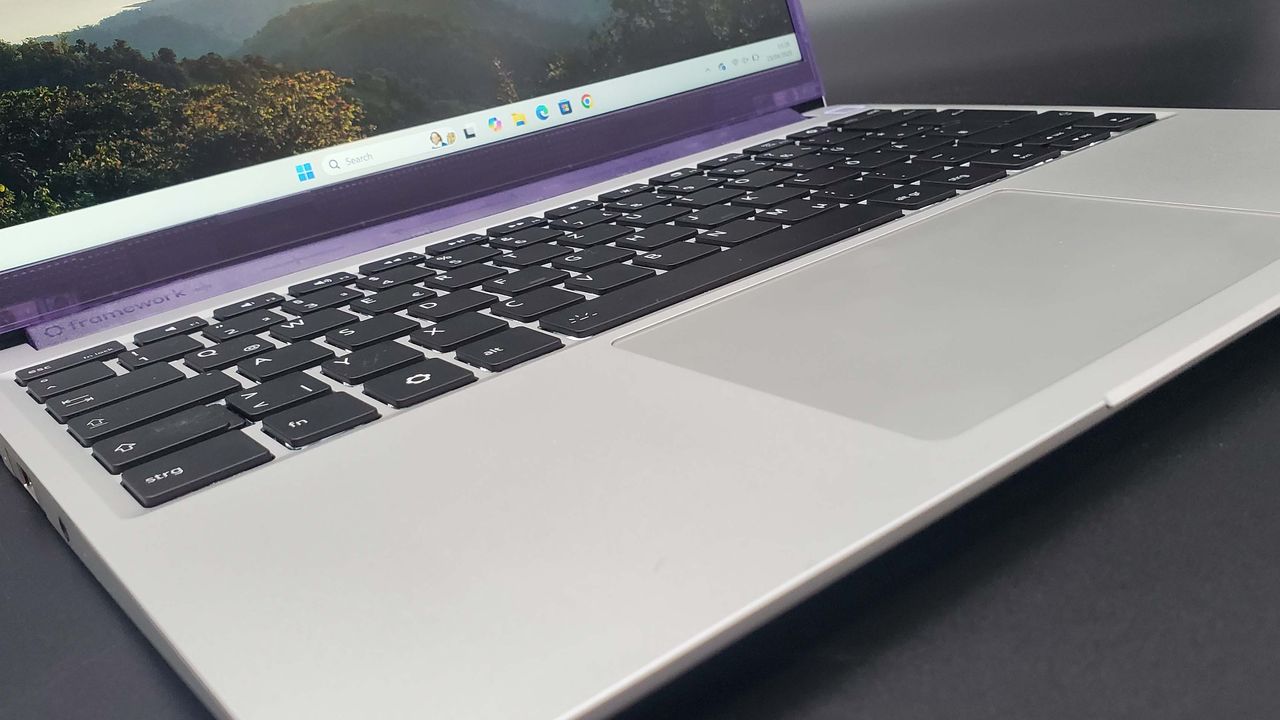 Framework 13 laptop on a dark grey background