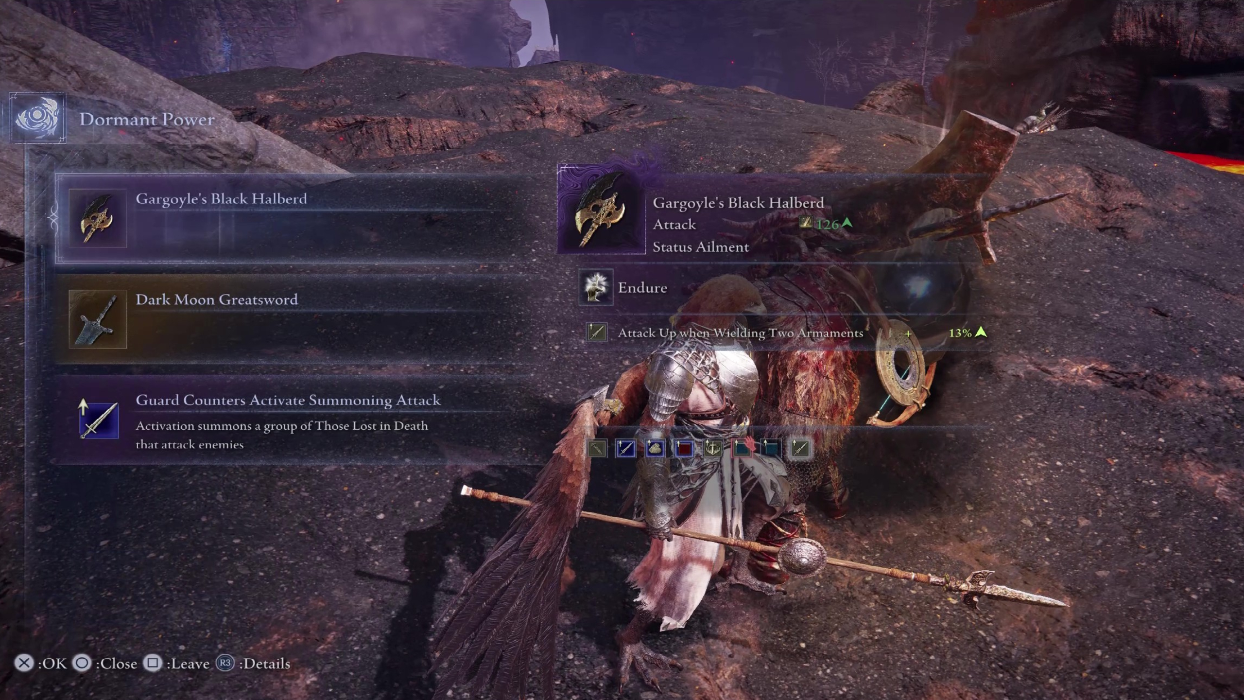 Elden Ring Nightreign Guardian build: A purple-quality halberd from a dormant power reward.