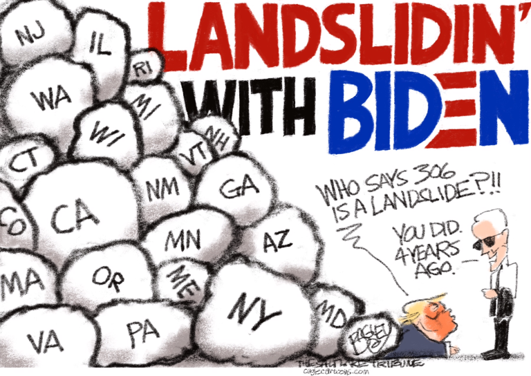 Political Cartoon U.S. Trump Biden landslide