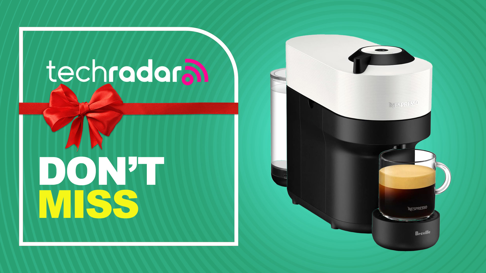 Nespresso Vertuo Pop on green background with &amp;quot;Don't Miss&amp;quot; text