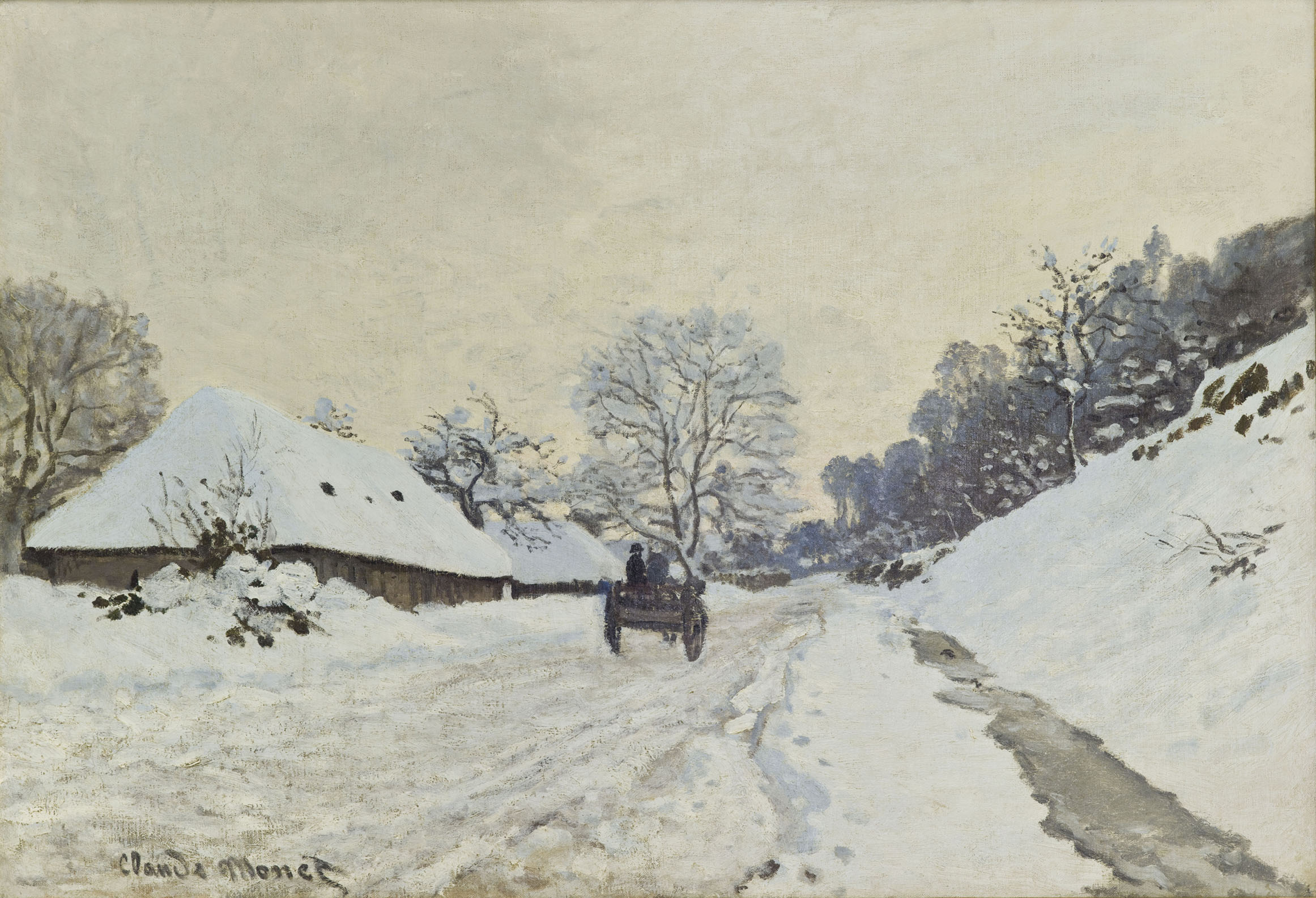 Monet&#039;s &#039;The Cart&#039; &amp;mdash; showing a snow-covered road at Honfleur. Found in the Collection of Mus&amp;eacute;e d&#039;Orsay, Paris.