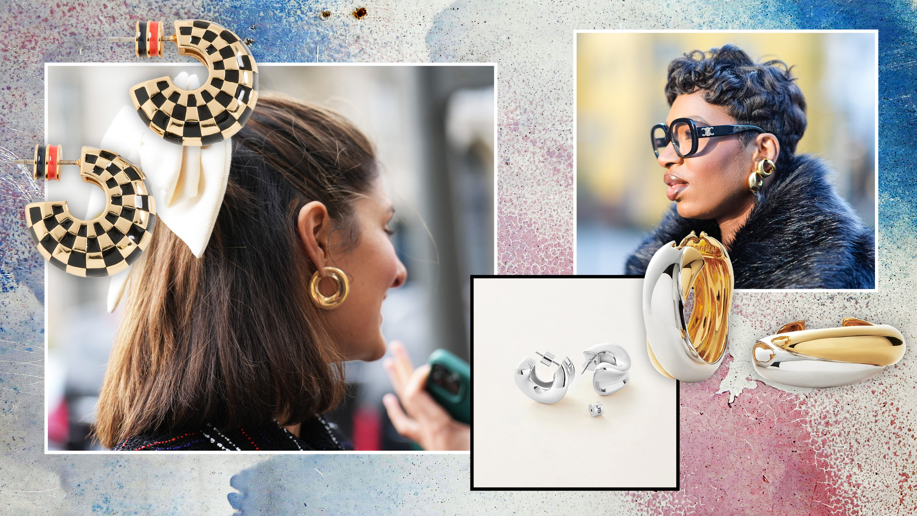 thumbnail image 2 of Women’s Black Metal Hoop Earrings Set – Rhinestone Bling, Gold/Silver Mix 2 of 2