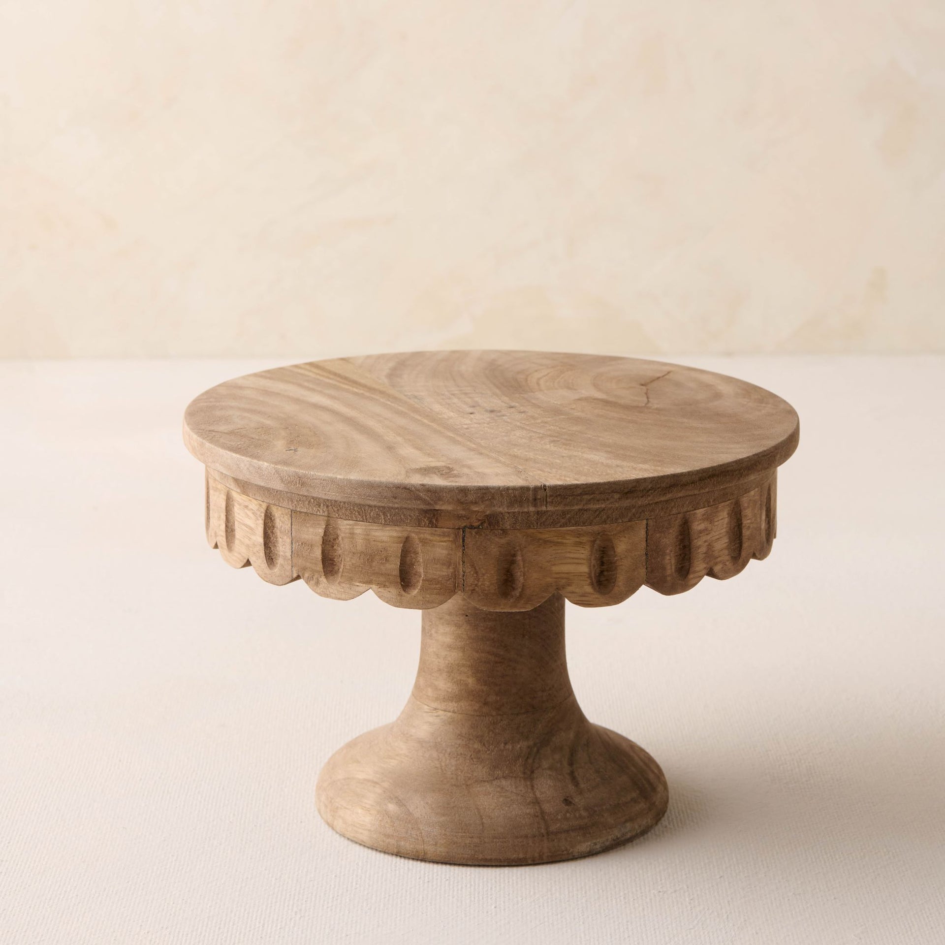 Antiqued Wood Scalloped Cake Stand - Small
