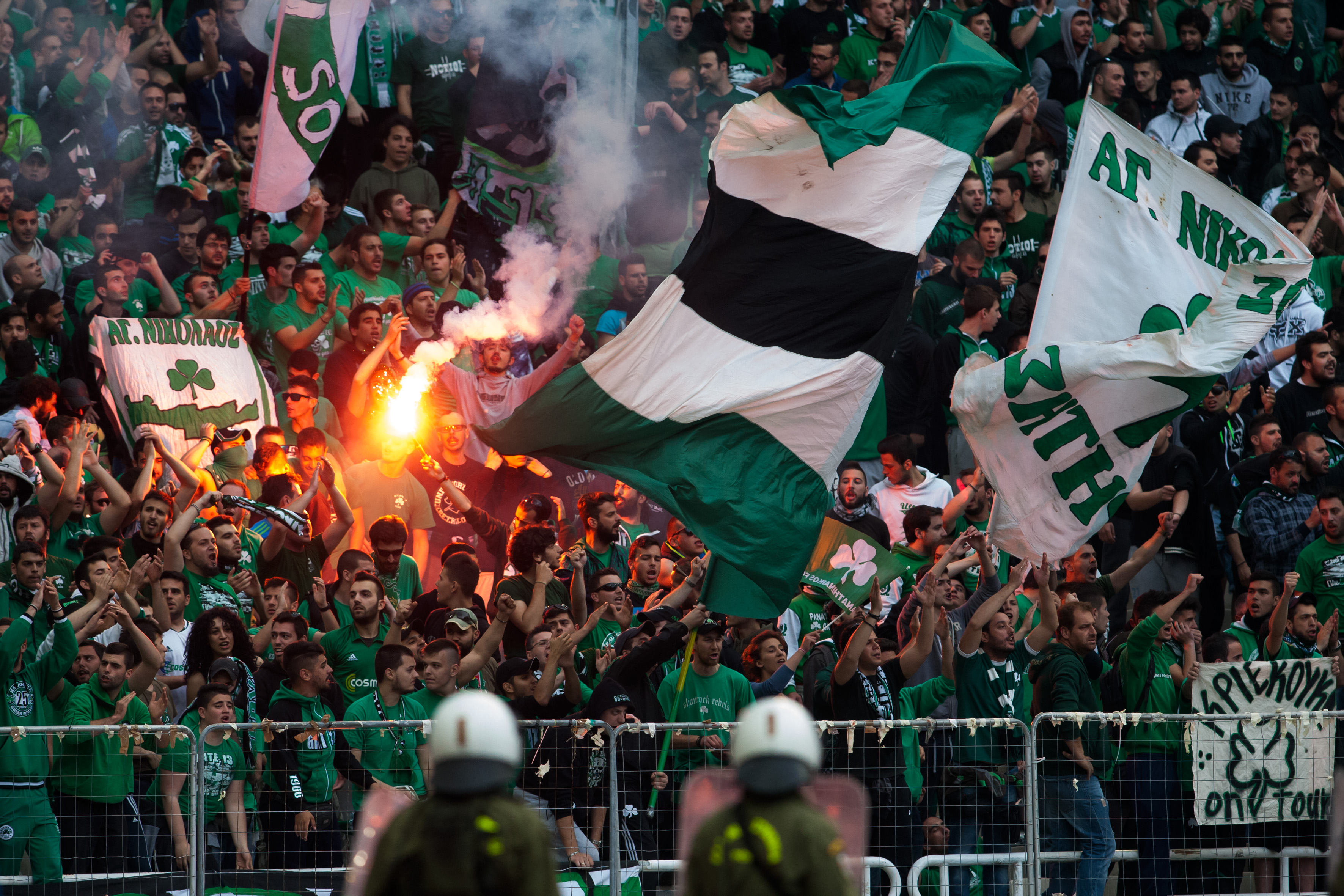 Panathinaikos fans in a game against PAOK in April 2014.