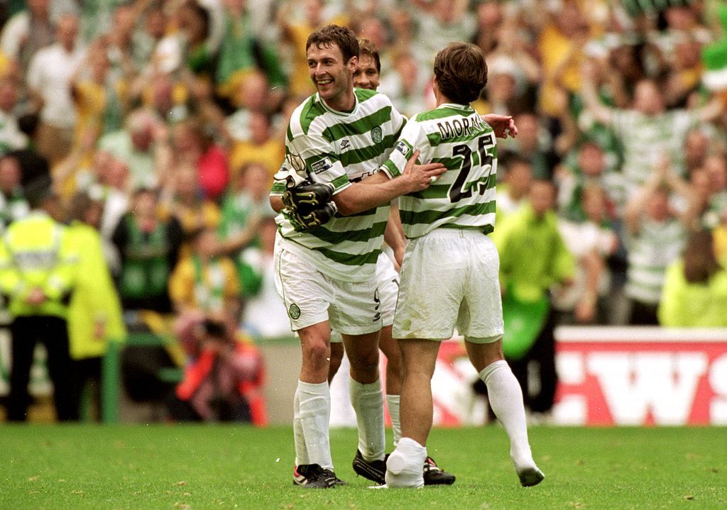 Celtic 6-2 Rangers: Chris Sutton celebrates with his teammates