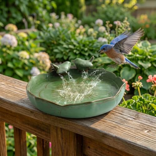 Bakayoyo Ceramic Bird Bath for Outside on Ground, 9.45-Inch Birds Bath Bowl Only, Ground Bird Feeders and Birdbath for Outdoors, Garden, Tabletop, Deck, Balcony and Lawn