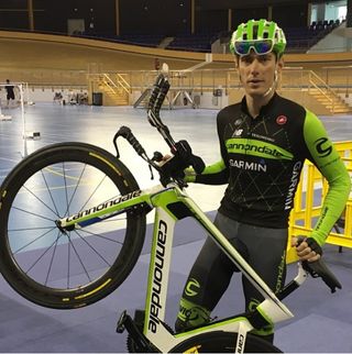 Pierre Rolland does some time trial training on the track