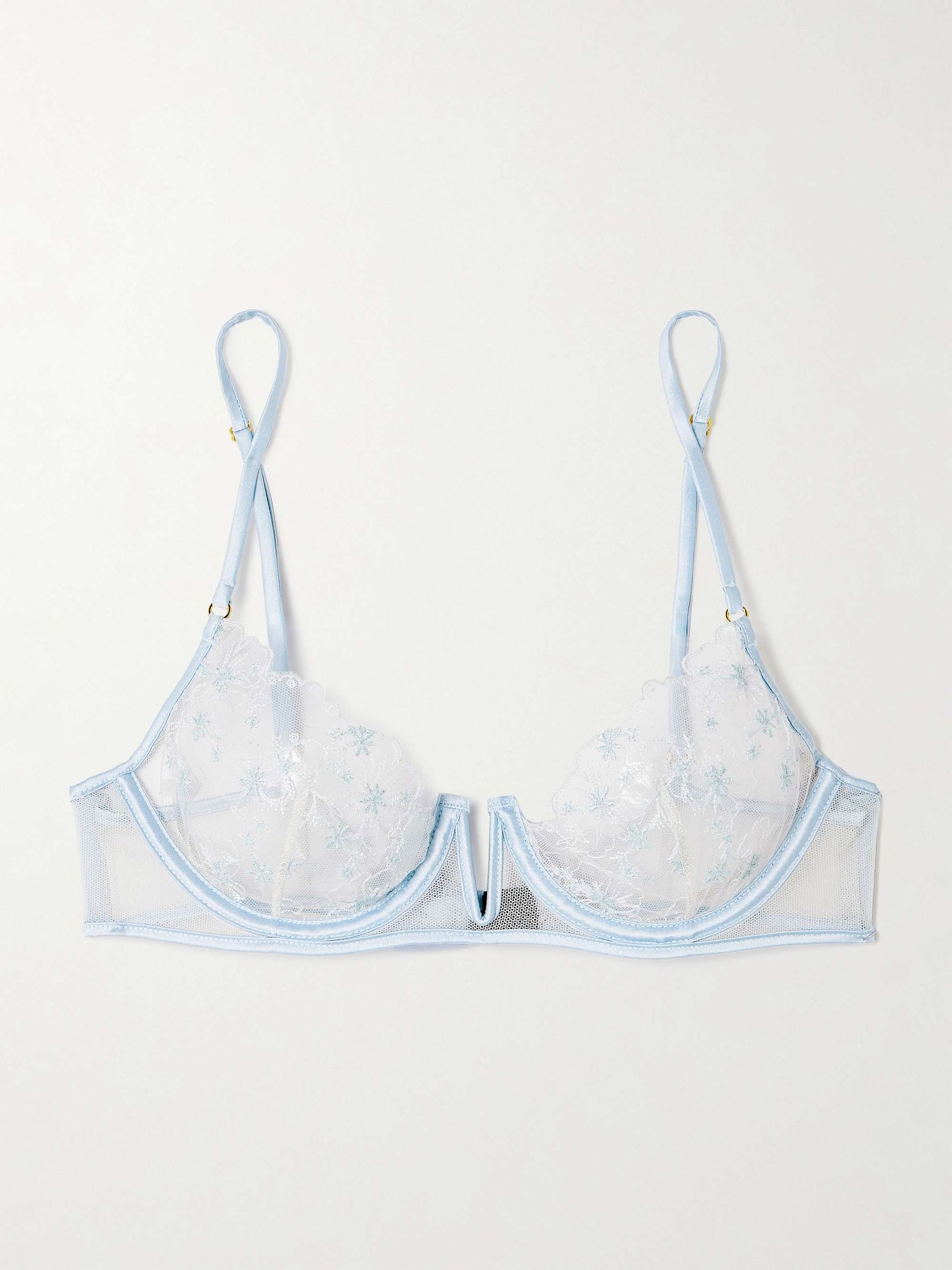 Mathilde Silk-Blend Satin-Trimmed Embroidered Tulle Underwired Bra