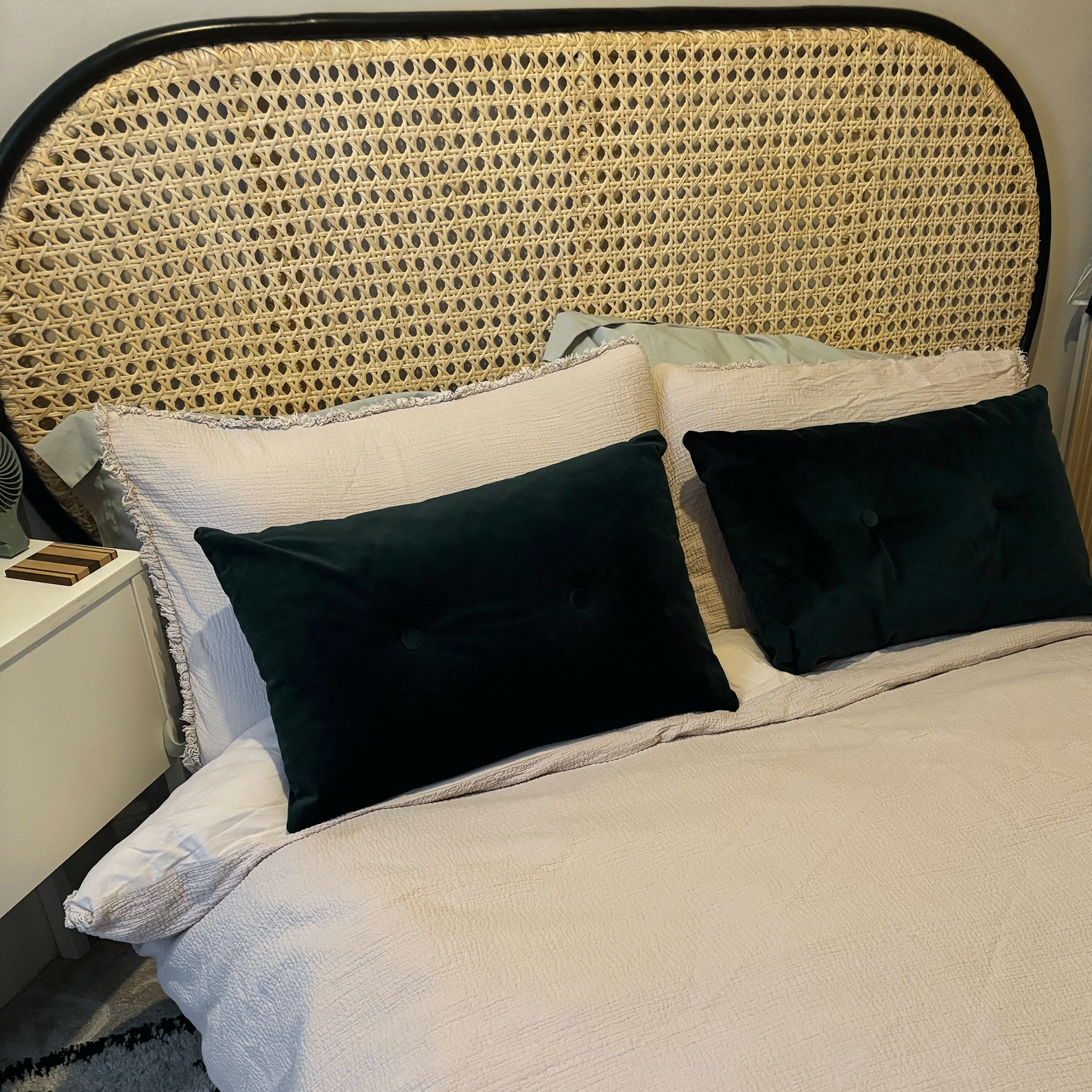 Sofa bed on black raisers