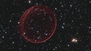 A delicate sphere of gas created by a supernova blast wave 160,000 light-years from Earth.