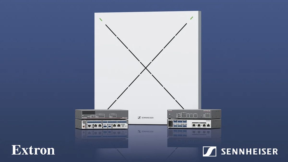 Sennheiser and Extron have partnered on a conferencing solution that natively integrates the TeamConnect Ceiling 2 microphone with Extron’s DMP Plus series audio DSP processors.