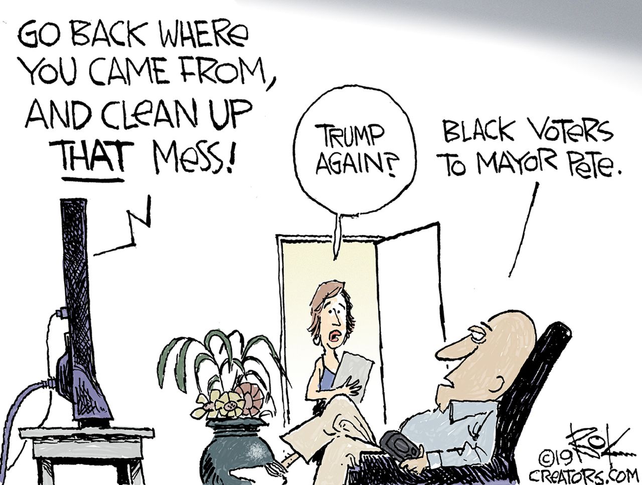 Political Cartoon U.S. Mayor Pete Buttigieg Black Voters Go Back