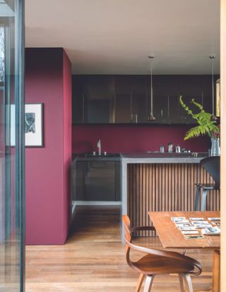 contemporary kitchen with red paint by farrow and ball