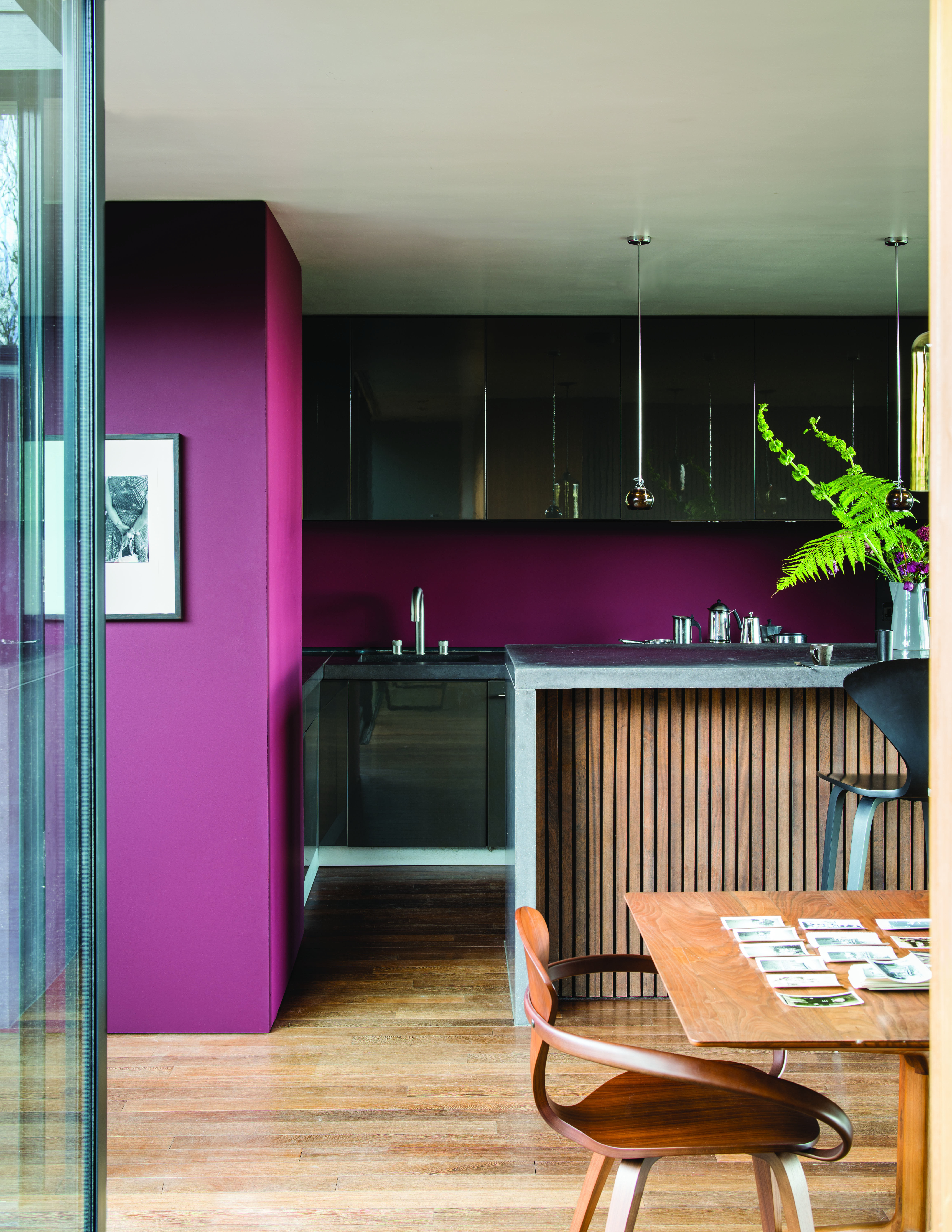 contemporary kitchen with red paint by farrow and ball