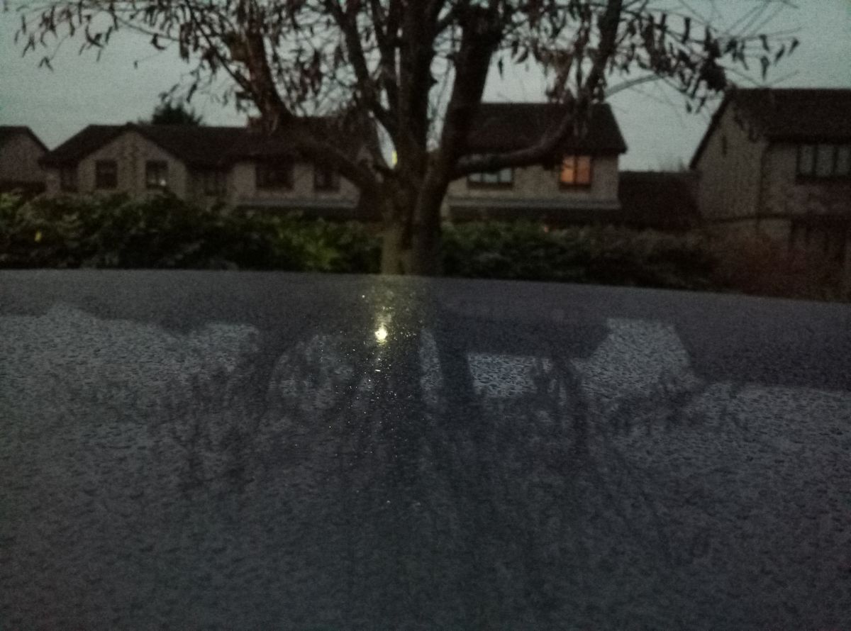 In low light outdoors, image noise becomes very apparent