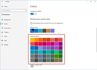 Windows 10 color accent settings