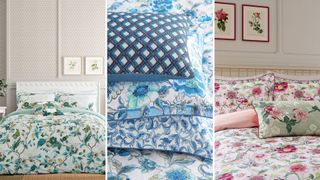 collage of bedding sets and cushions