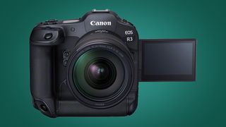 The front of the Canon EOS R3 mirrorless camera