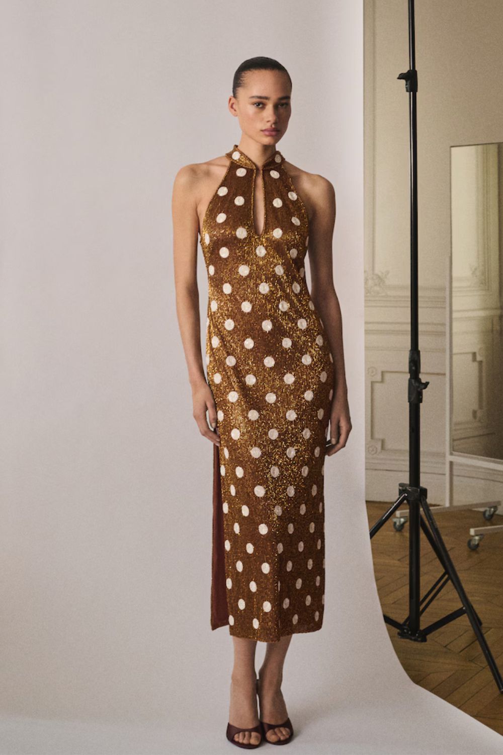 Mango Rhine-stone Polka Dot Halter Dress