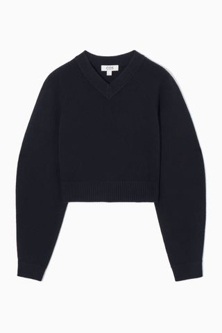 COS Cropped V-Neck Wool Sweater 
