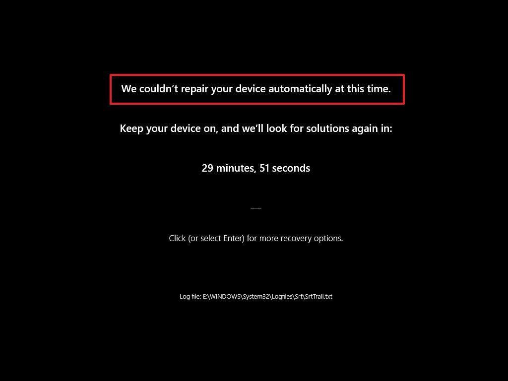 Quick Machine Recovery erro message