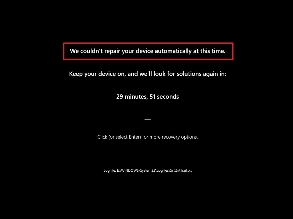 Quick Machine Recovery erro message