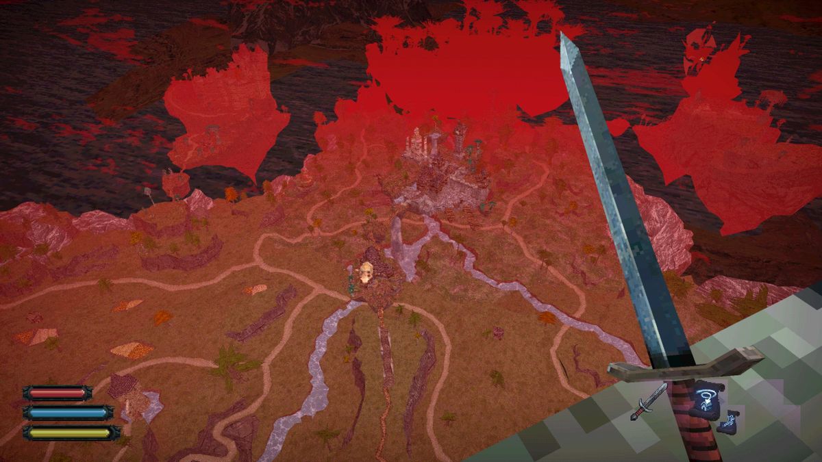 view of dread delusion's initial area from the erudite academy, floating high above the earth