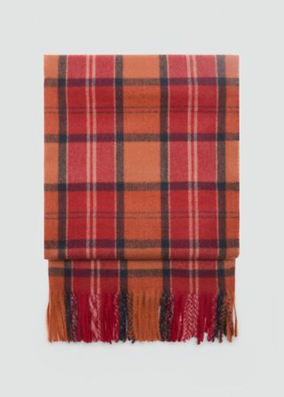 MANGO, Check Scarf With Fringed Ends