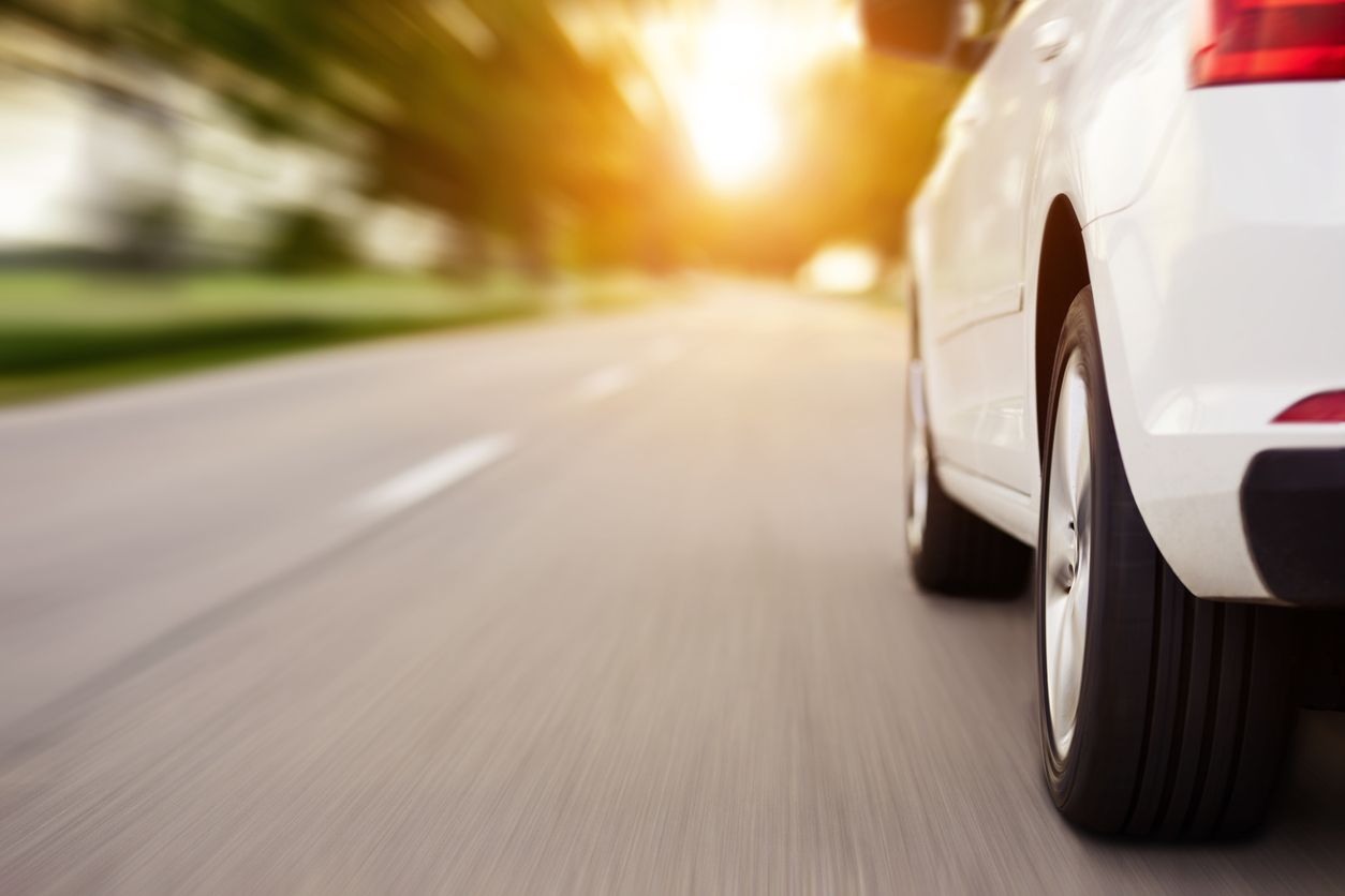 A car driving on a road.