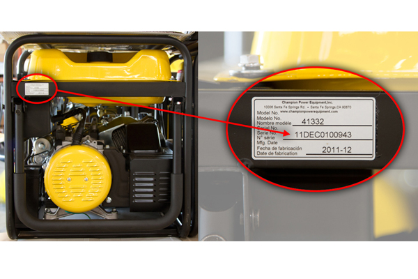 Location of the model and serial number.