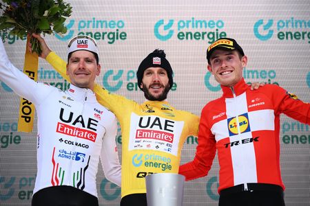 Adam Yates, João Almeida and Mattias Skjelmose on the final podium of the Tour de Suisse