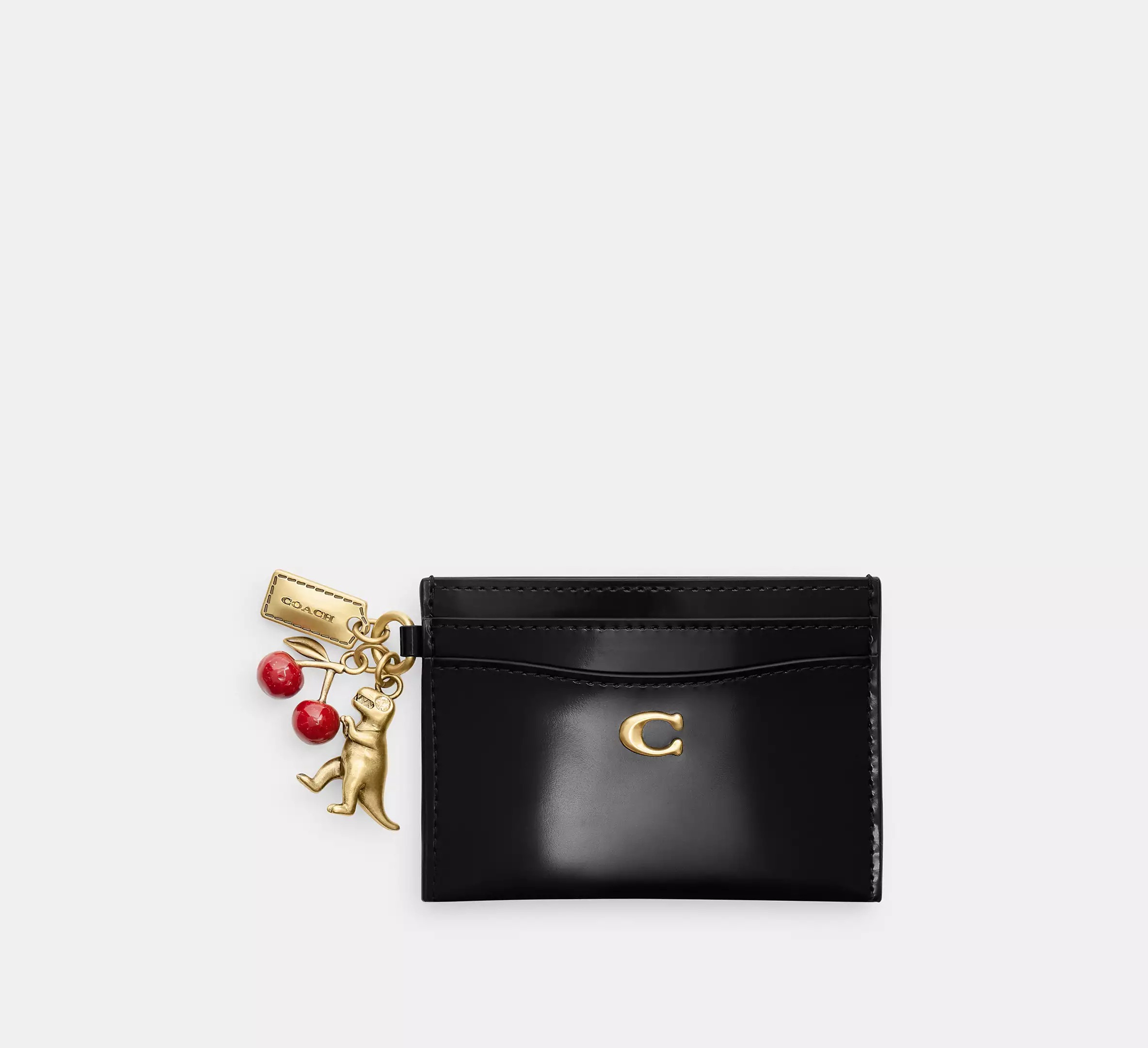 coach, Essential Card Case In Spazzolato Leather With Charms