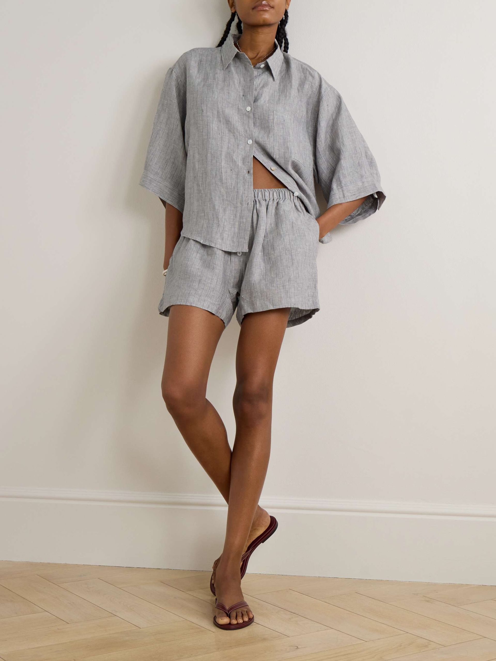 The 03 Striped Washed-Linen Shirt and Shorts Set