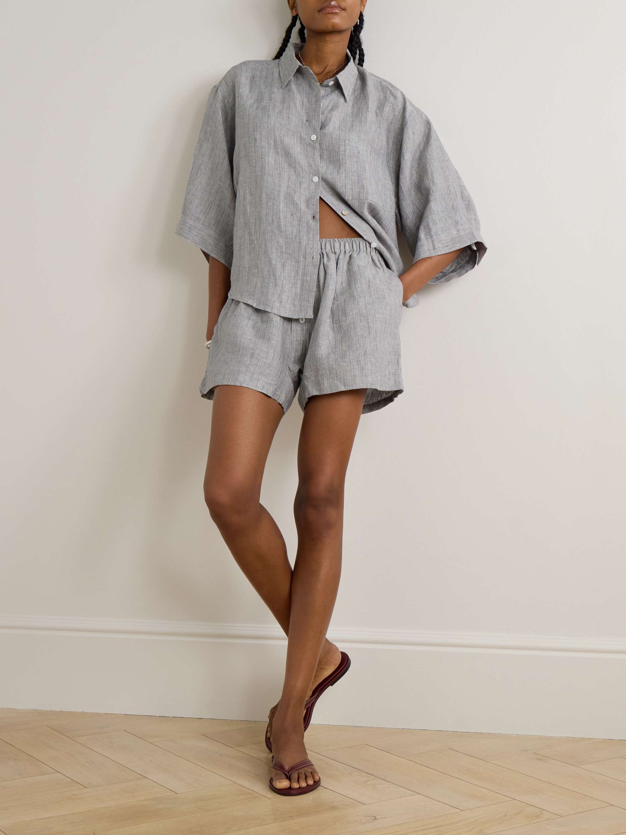 The 03 Striped Washed-Linen Shirt and Shorts Set