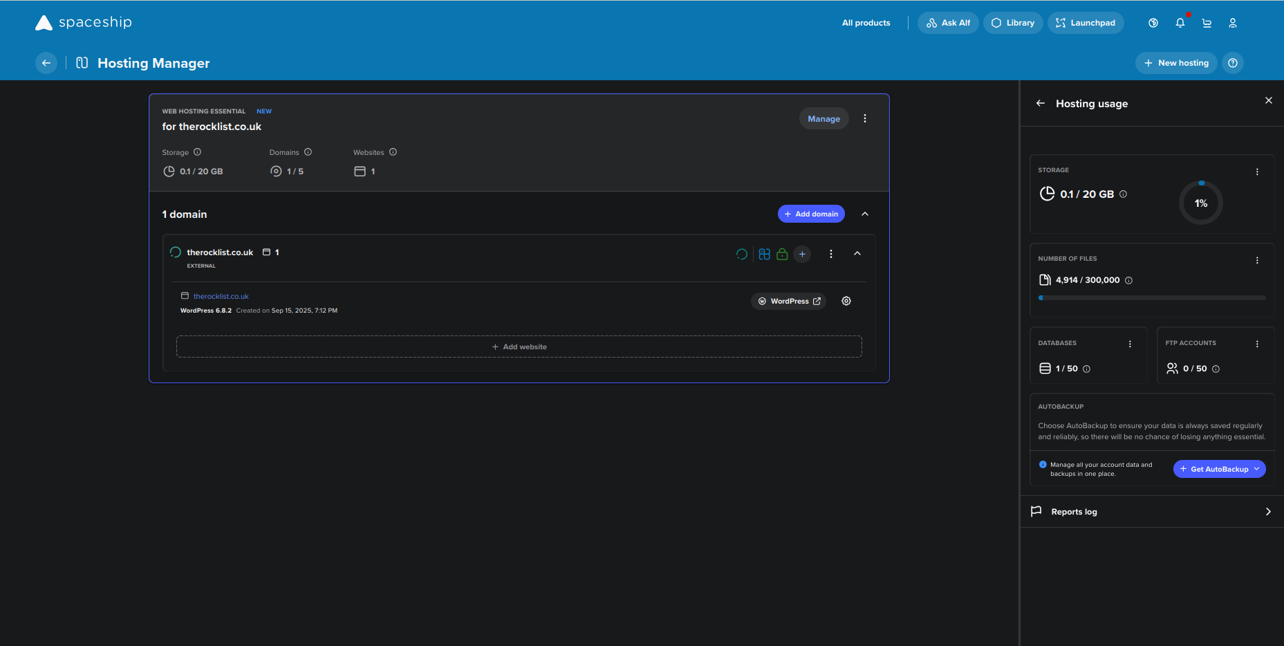 Spaceship web hosting management